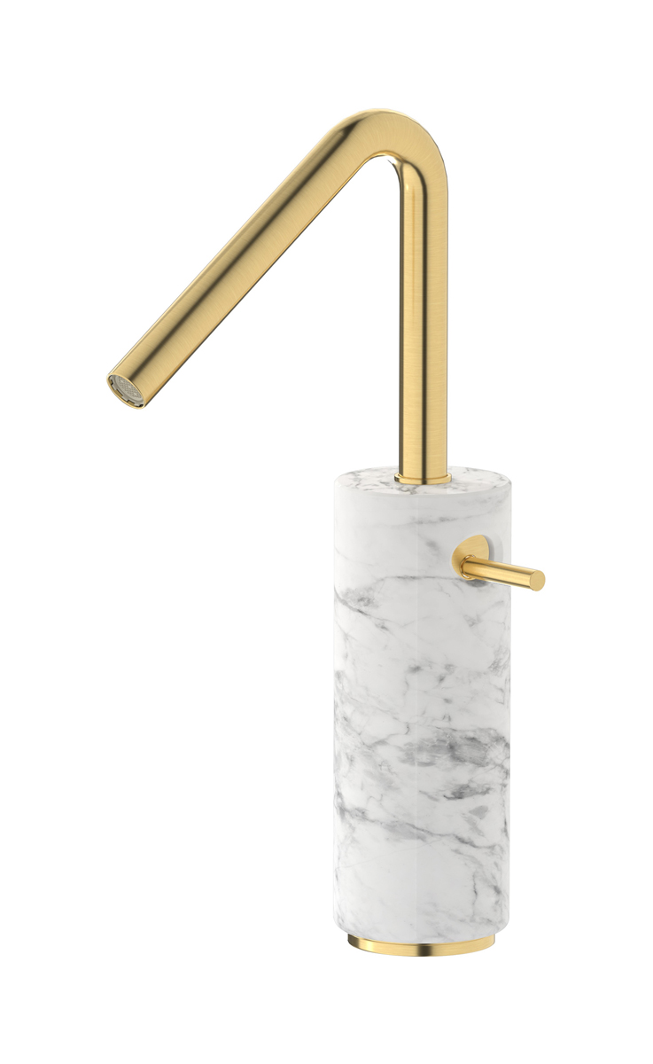 Высокий смеситель для раковины на 1 отверстие в комплекте с донным клапаном WE ARE IB mr202os_1 Brushed Gold Marmo