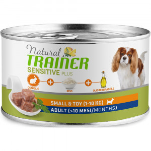 ПР0019396*24 Корм для собак TRAINER Natural Sensitive PLUS для мелких пород кролик, рис, банка 150г (упаковка - 24 шт) NATURAL TRAINER