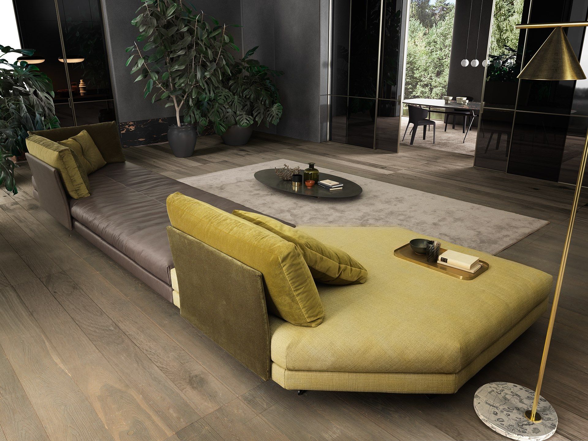 Угловой секционный диван из кожи и ткани VALENTINI камень ARCH-00108072 - Вид №3