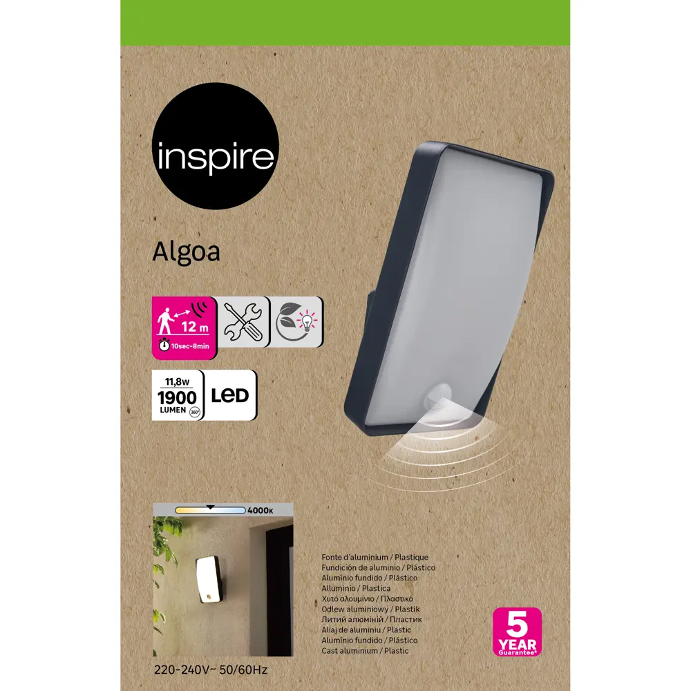 Светильник уличный светодиодный Inspire Algoa 11.8 Вт IP54 с датчиком движения цвет серый накладной STLM-2119807 - Вид №4