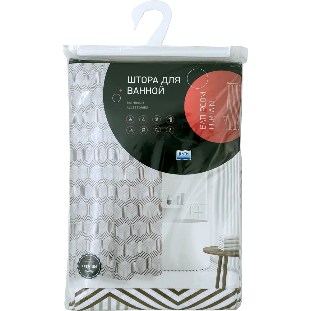 Штора для ванны Romb Zoloto, 180х200 см, полиэстер, цвет белый/бежевый BATH PLUS ШТОРЫ CHARME RED STLM-2073841 - Вид №5