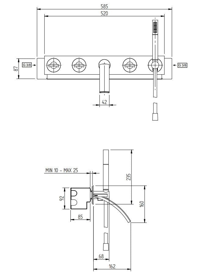 Настенный набор для ванны с ручным душем с пластиной Zazzeri ARCH-00134780 - Вид №2