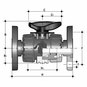 SANIT 852700210723253 2-ходовой шаровой кран d20-63, VKR DualBlock®, PP, фиксированный фланец, FPM