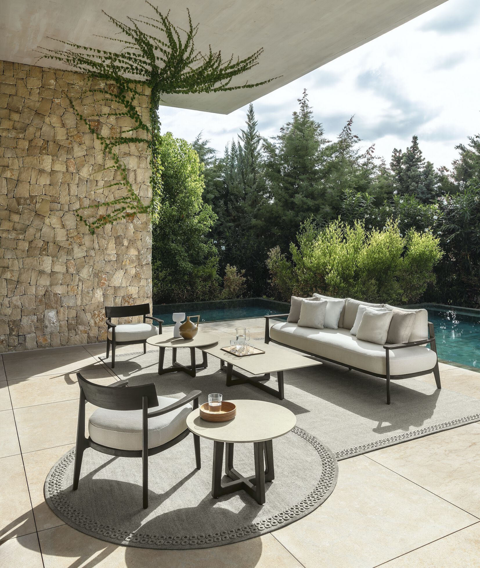 3-местный садовый диван из ткани и розового дерева Talenti Ever ARCH-00064065 - Вид №3