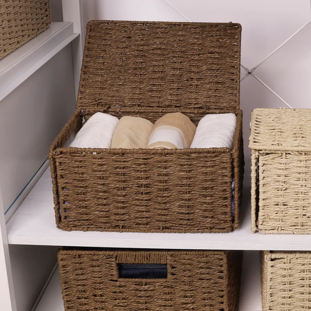 Корзина с крышкой Konsensa 31x23x15 см бумага цвет коричневый STLM-2050287 - Вид №4