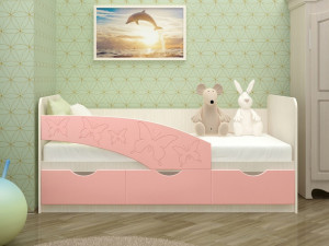 79101A Детская кровать Бабочки 80х160, розовый металл Миф
