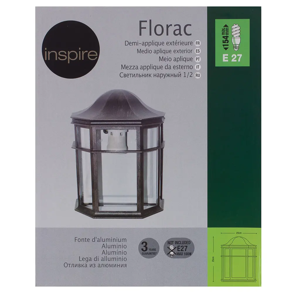 Настенный светильник уличный Inspire «Florac» 100 Вт IP23, стекло, цвет чёрный STLM-2019418 - Вид №3