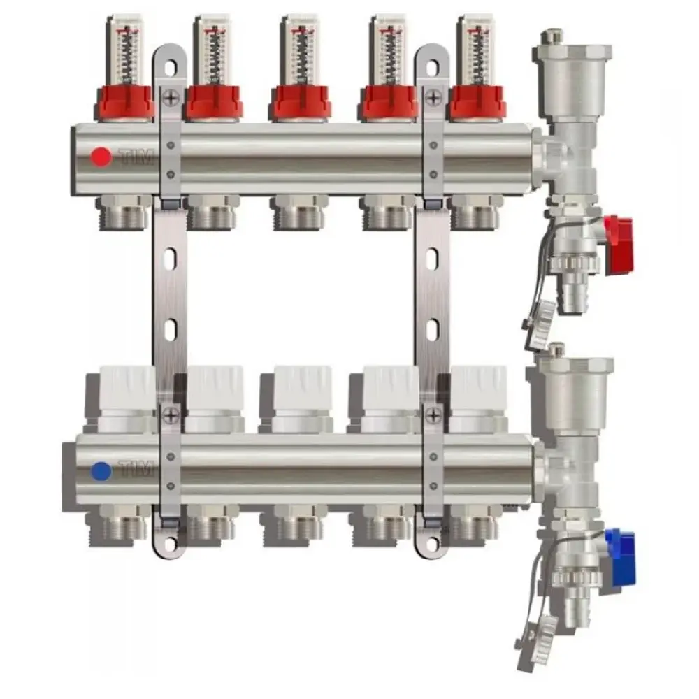 Коллекторная группа Tim&Zeissler для теплого пола с расходомерами 1" 5 выходов без кранов TIM KC005