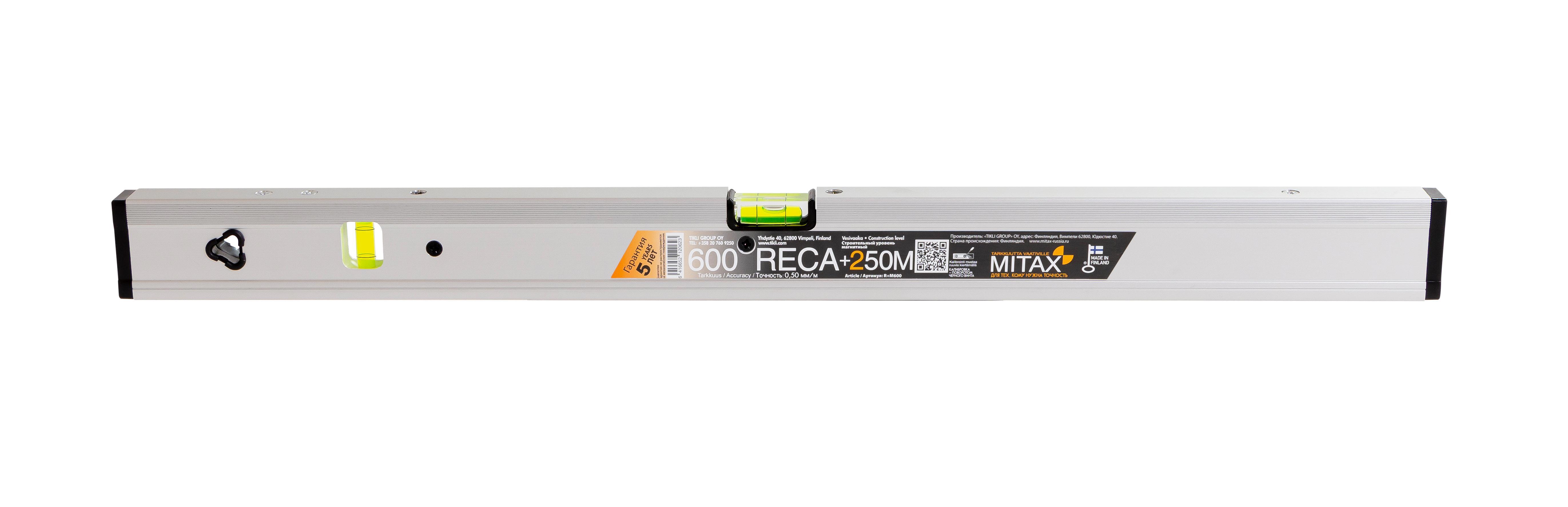 90175590 Уровень строительный RECA+ 250М R+M600 60см магнитный, 2 глазка точность 0,5 мм/м STLM-0123889 MITAX