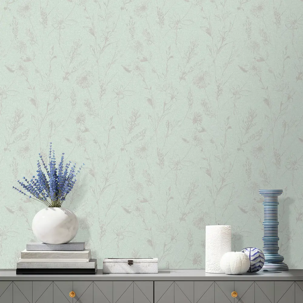 Флизелиновые обои Erismann Flora с растительным рисунком, зеленые, 1.06 м 89426171 STLM-1574049 - Вид №3