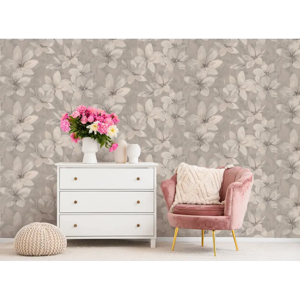 Обои флизелиновые Victoria Stenova Lola коричневые с цветочным рисунком в стиле кантри 89423655 STLM-1578994 - Вид №4