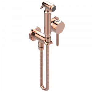 G5A-5840/MBG Комплект для душа, включающий смеситель, армированный шланг 1 м 25 см, ручной душ с курковым распылителем, выход из стены и предохранительный запорный клапан Thg-paris Nano Розовое золото