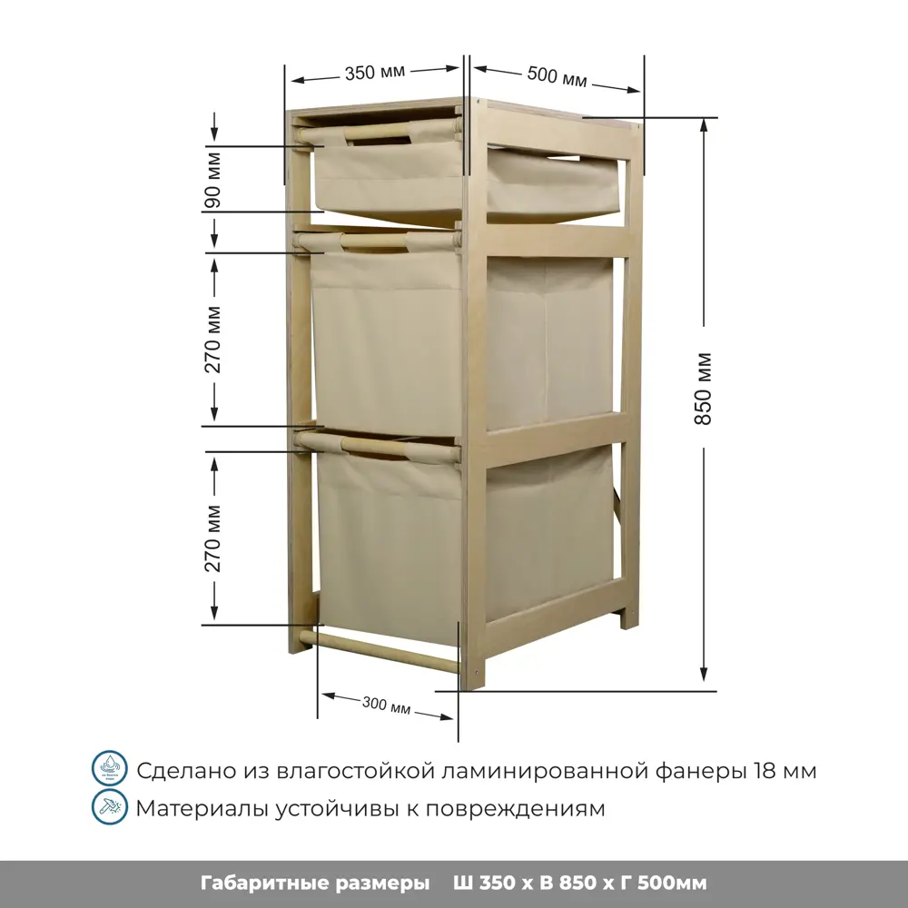 Корзина для белья Азбукадекор Горизонт 3_1 цвет бежевый