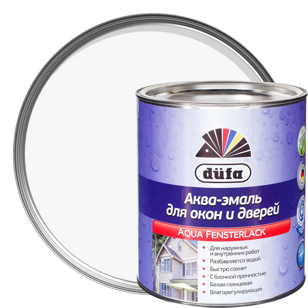 Эмаль для окон Dufa Aqua-Fensterlack цвет белый 2.5 л STLM-2176969