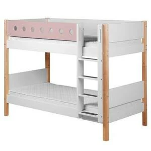Кровать Flexa White двухъярусная с лестницей, 190 см, розовая лакированная