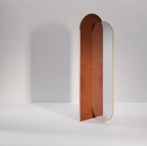 Secolo Takada Напольное зеркало с декорированной аркой тканью Standard, инкрустация сатинированная сталь.