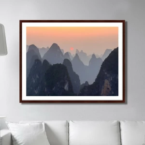 Картина 130х102 см "Горный хребет Хуаншань, восточный Китай" КАРТИНЫ В КВАРТИРУ  00-3894706 Розовый;серый