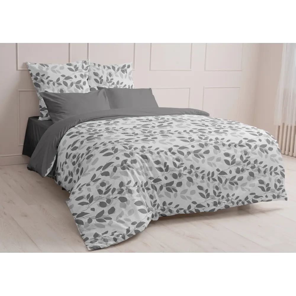 Комплект постельного белья Шуйские Ситцы Листья полутораспальный бязь серый STLM-2050702 - Вид №1