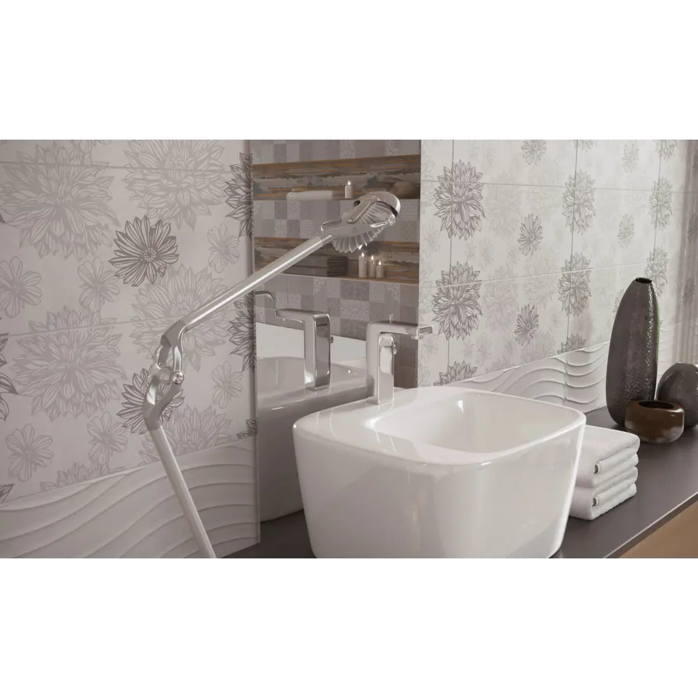 Плитка настенная Osaka Flower 20x50 см 1.3 м² цвет серый Golden Tile STLM-2072676 - Вид №3