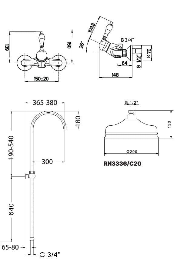 Настенная душевая колонна с душем и ручным душем Gaia Mobili Complements ARCH-00058881 - Вид №2