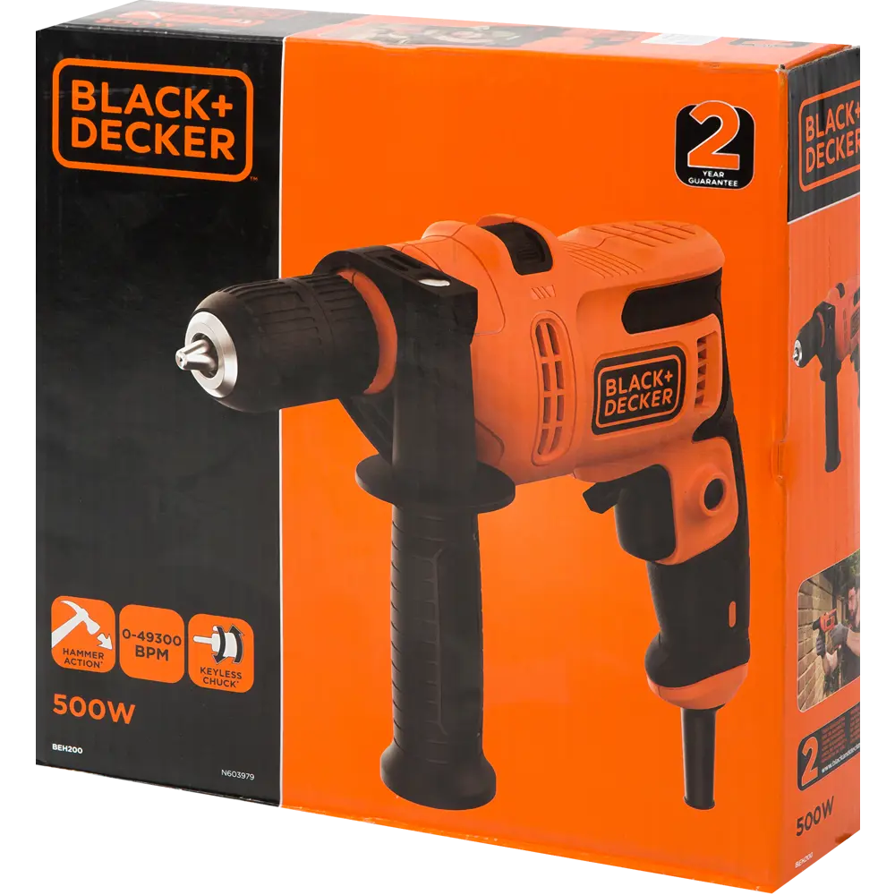 Ударная дрель Black&Decker BEH200-QS, 500Вт BLACK + DECKER STLM-2077302 - Вид №6