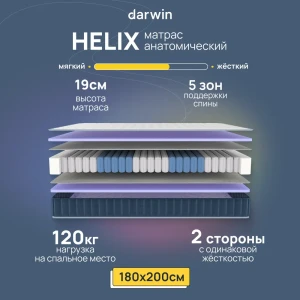 91309516 Матрас Darwin Helix 180x200 см независимый пружинный блок, двуспальный 91309516 Матрас Darwin Helix 180x200 см независимый пружинный блок, двуспальный