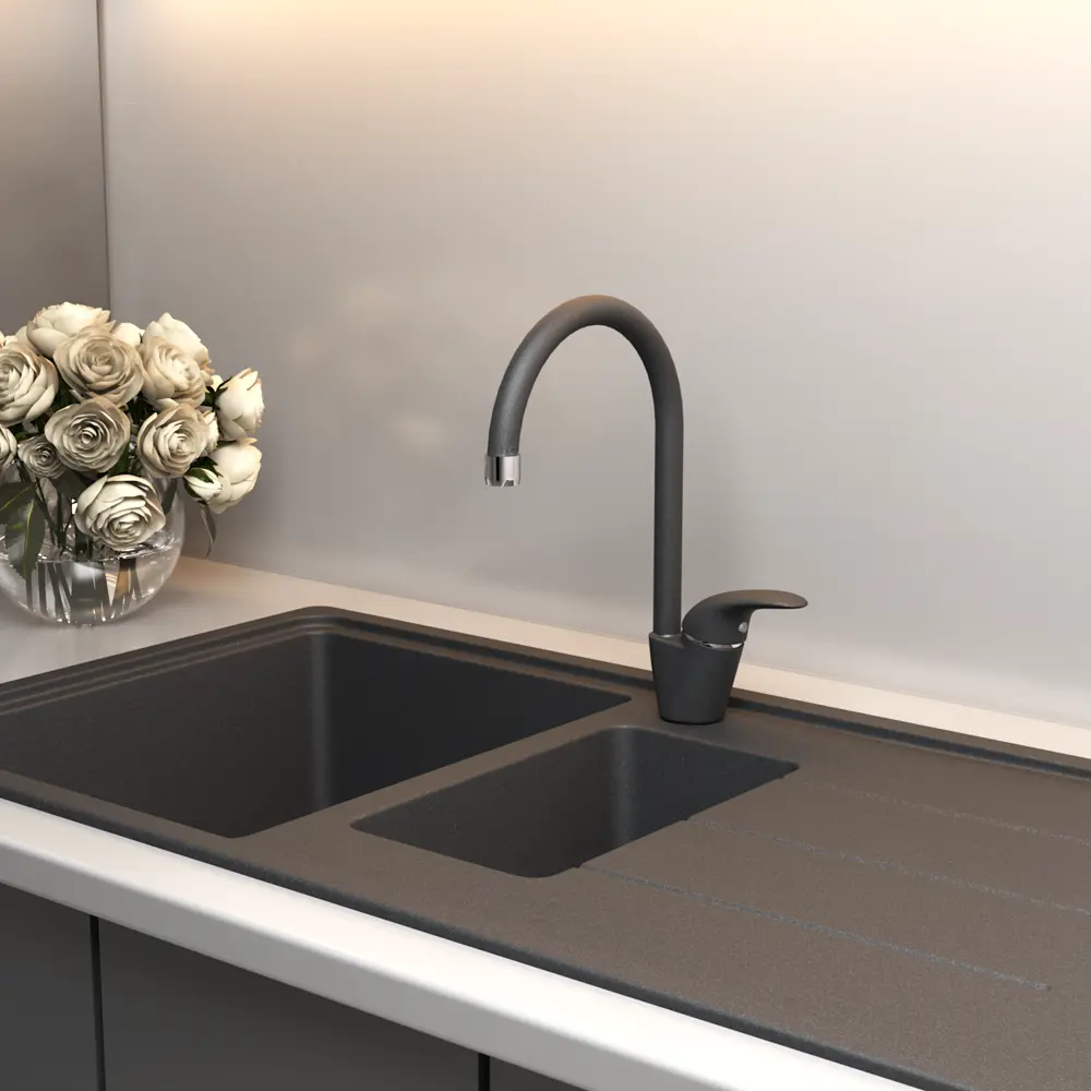 Смеситель для кухни Paini Sicily 31.5 см цвет чёрный гранит STLM-2064235