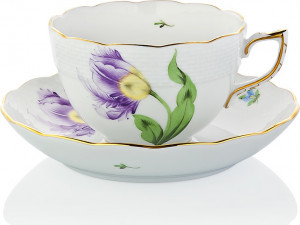 1051653 Herend Чашка чайная с блюдцем 250мл "Китти" (фиолетовая) Фарфор