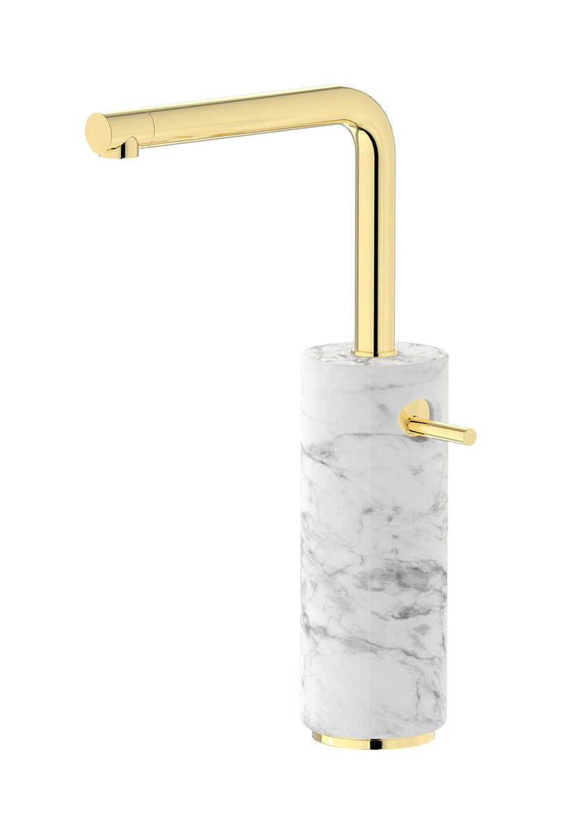 Высокий смеситель для раковины на 1 отверстие в комплекте с донным клапаном WE ARE IB mm202ii_1 Pale Gold Marmo