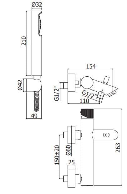 Настенный смеситель для ванны или душа с ручным душем RUBINETTERIA PAFFONI Jo ARCH-00098825 - Вид №2