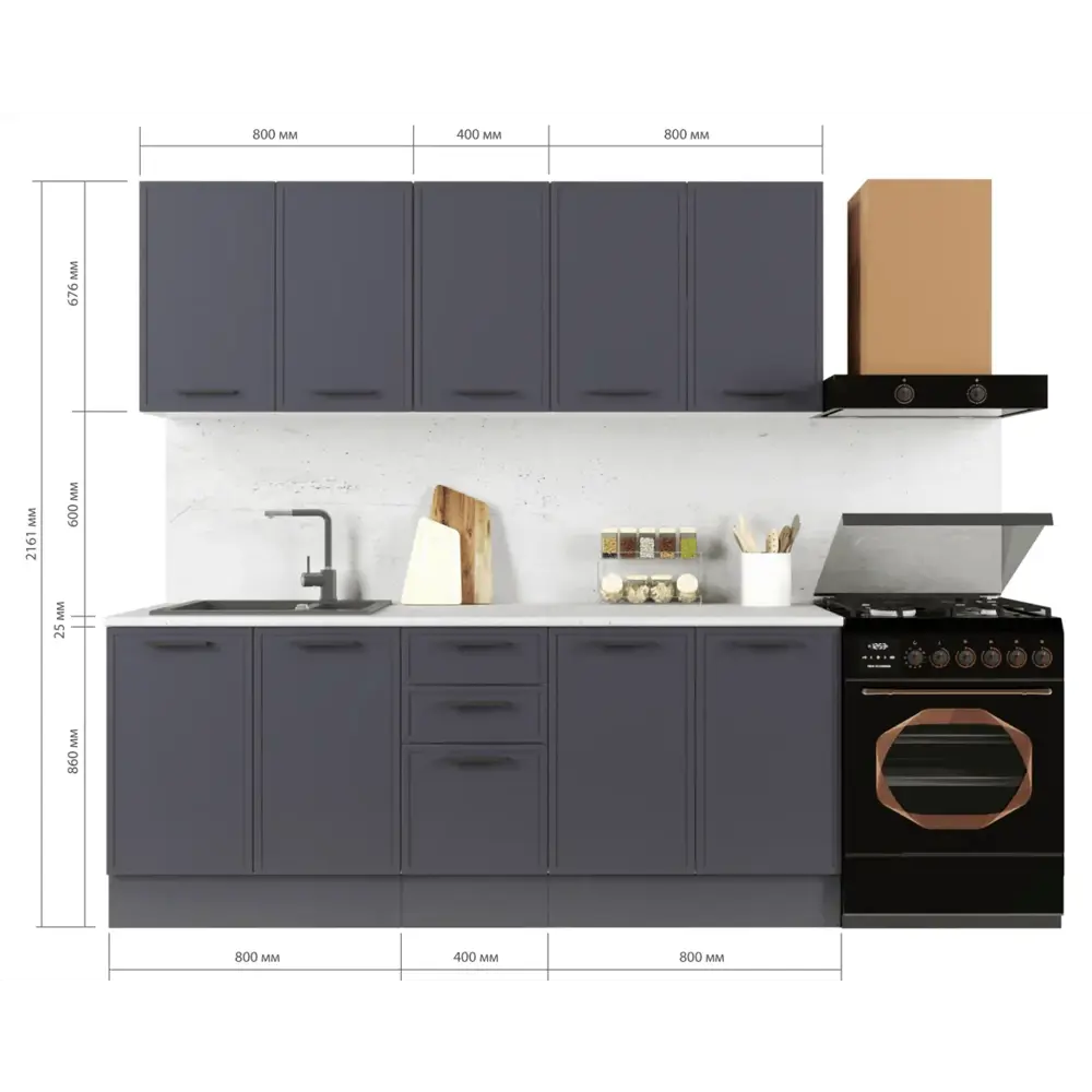 Кухонный гарнитур «Неро» 200x60 см МДФ цвет графит 89432572 STLM-2128334 Santreyd - Вид №1
