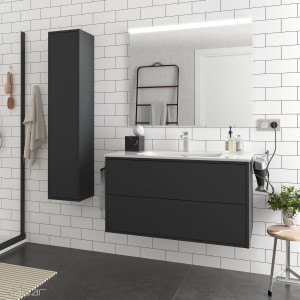 87824 SALGAR Комплект мебели для ванной OPTIMUS 1000 MATT BLACK + Раковина + Зеркало + Свет Мягкий черный