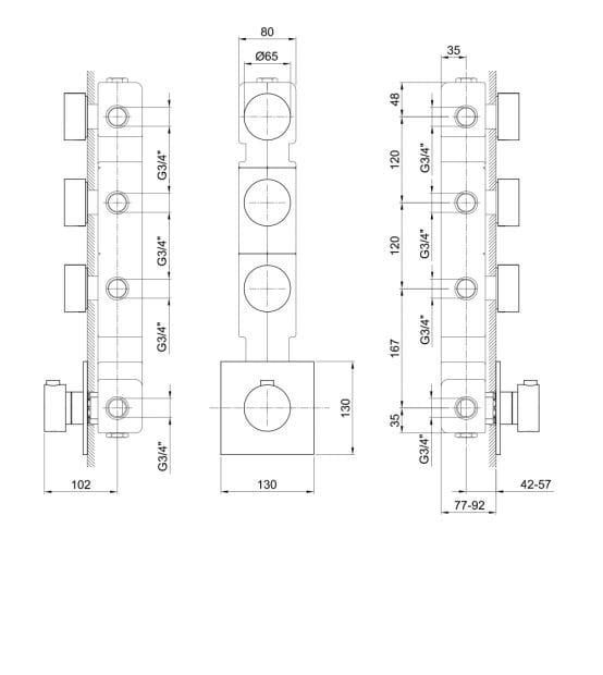 Термостатический смеситель для душа/ванны с 4 отверстиями ABOUTWATER AF/21 ARCH-00007264 - Вид №2