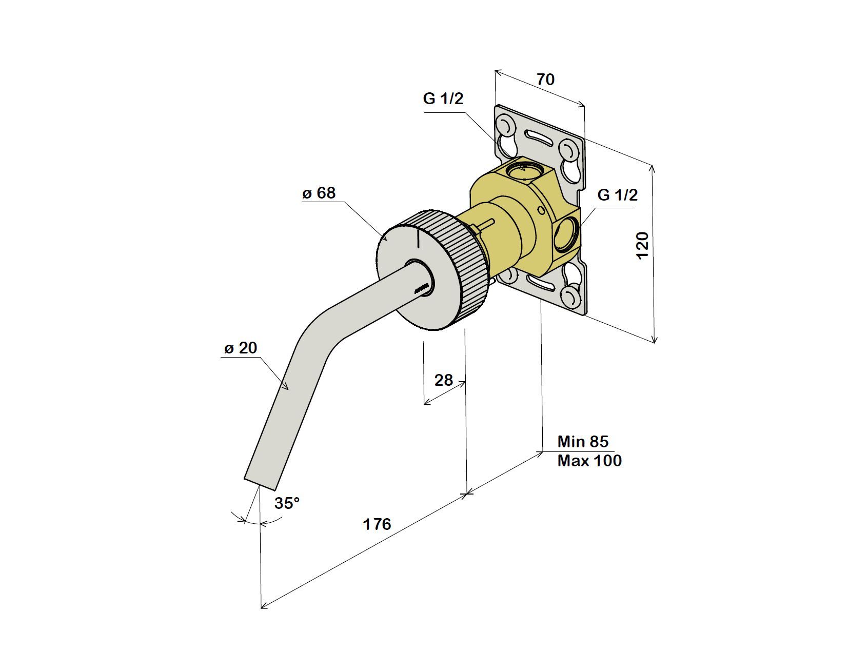 Настенный смеситель для раковины из нержавеющей стали Amphora Reel ARCH-00101177 - Вид №4