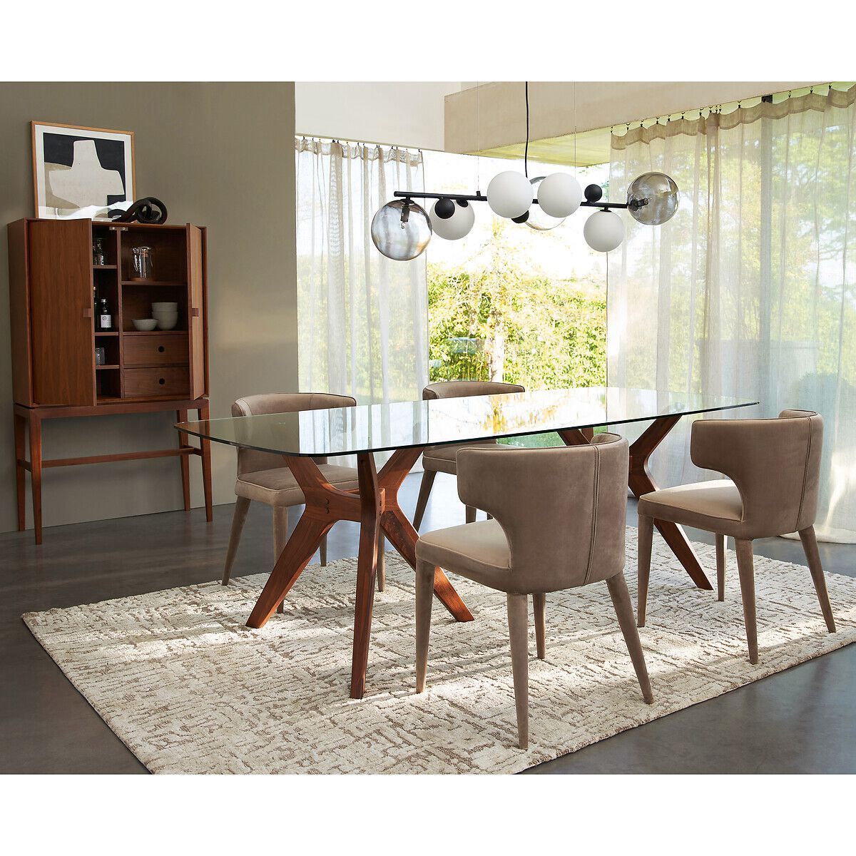 Прямоугольный стол из закаленного стекла и ореха AMPM Maricielo ARCH-00053917 - Вид №3