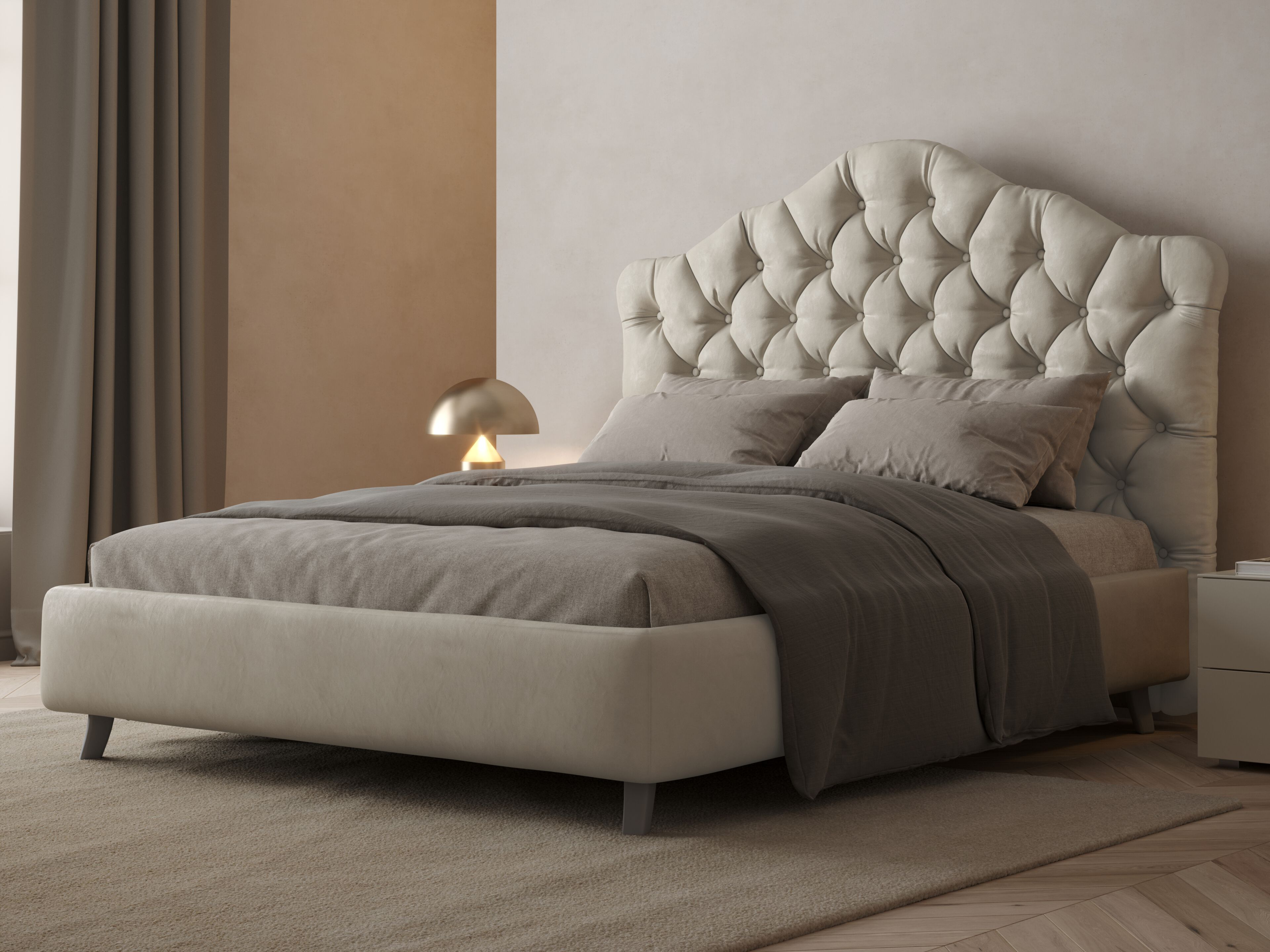 Кожаная двуспальная кровать-контейнер с капитонным изголовьем Giessegi LADY ARCH-00087464