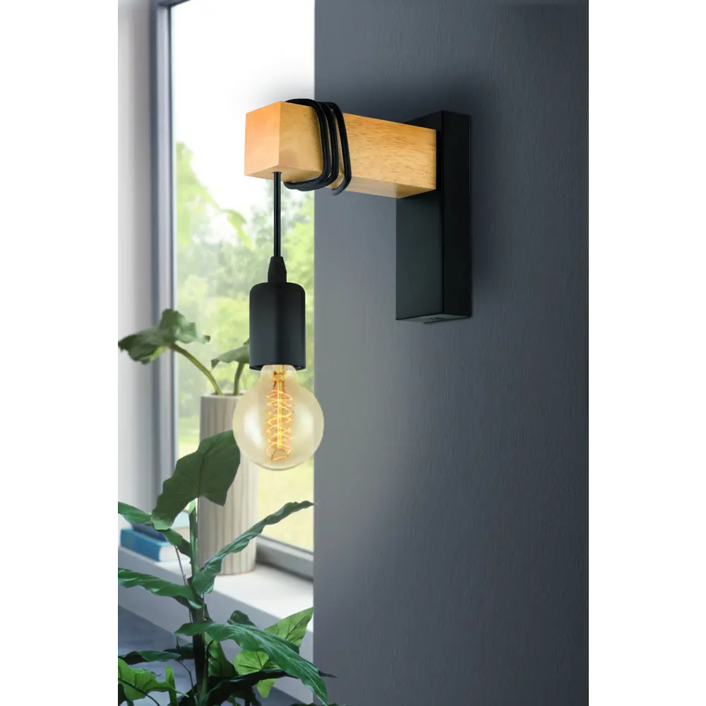 Настенный светильник Eglo Townshend 1xE27x60 Вт цвет чёрный/дерево STLM-2060039 - Вид №12