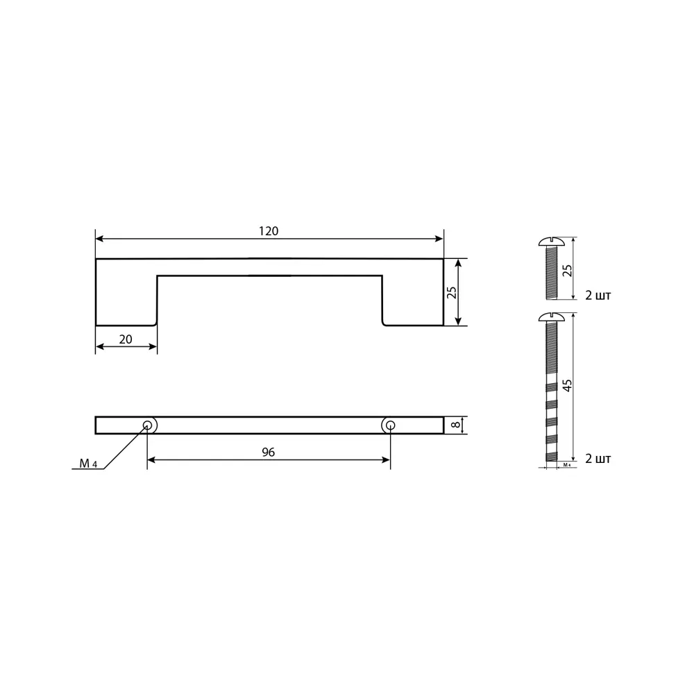 Мебельная ручка-скоба Ritiro ЦАМ 96 мм хром PALLADIUM STLM-2044602 - Вид №3