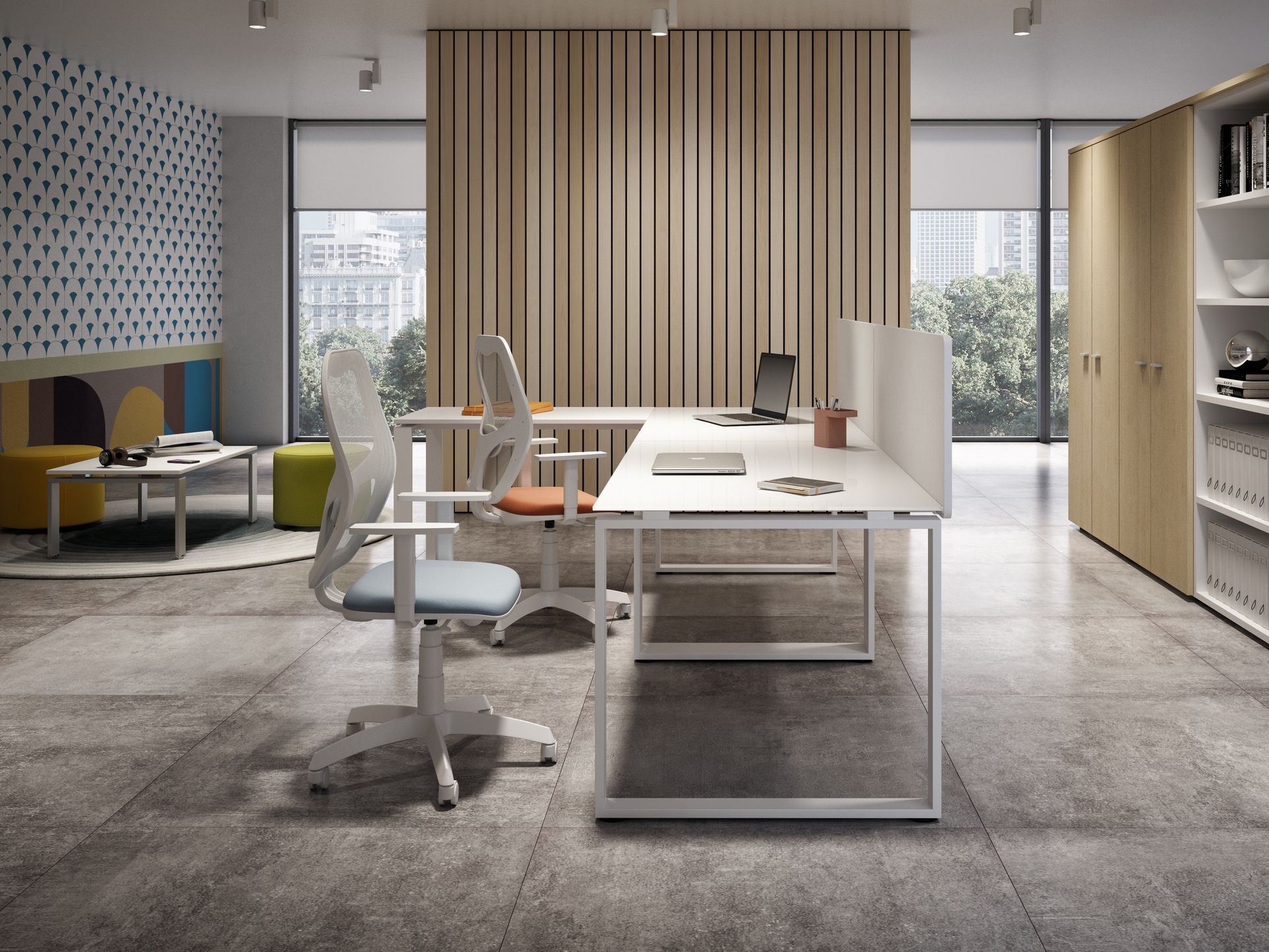 Угловой секционный стол с разделительными панелями CUF Milano ринг ARCH-00001420