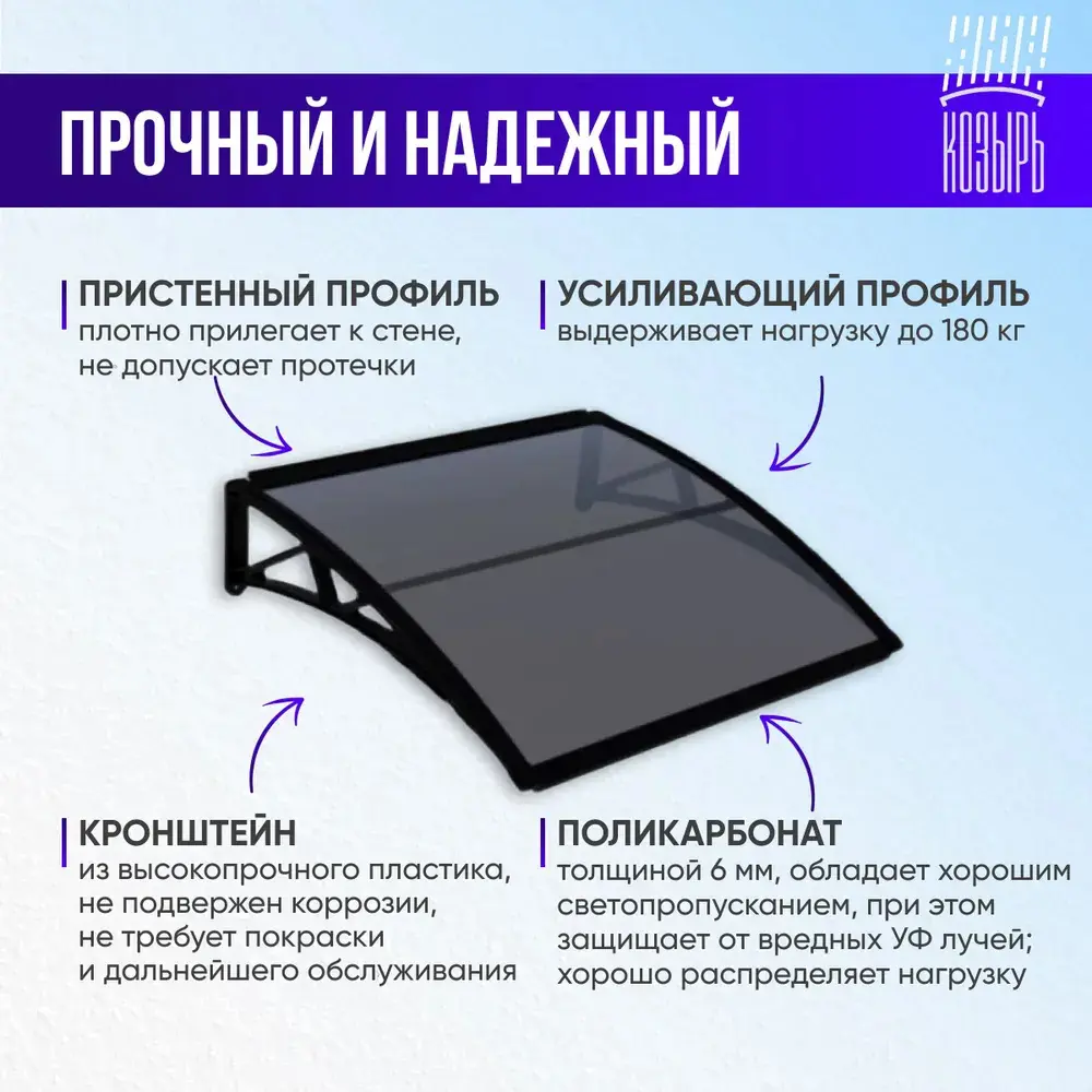 Защитный универсальный козырек ВПМ 1130х6х930мм черный/черный