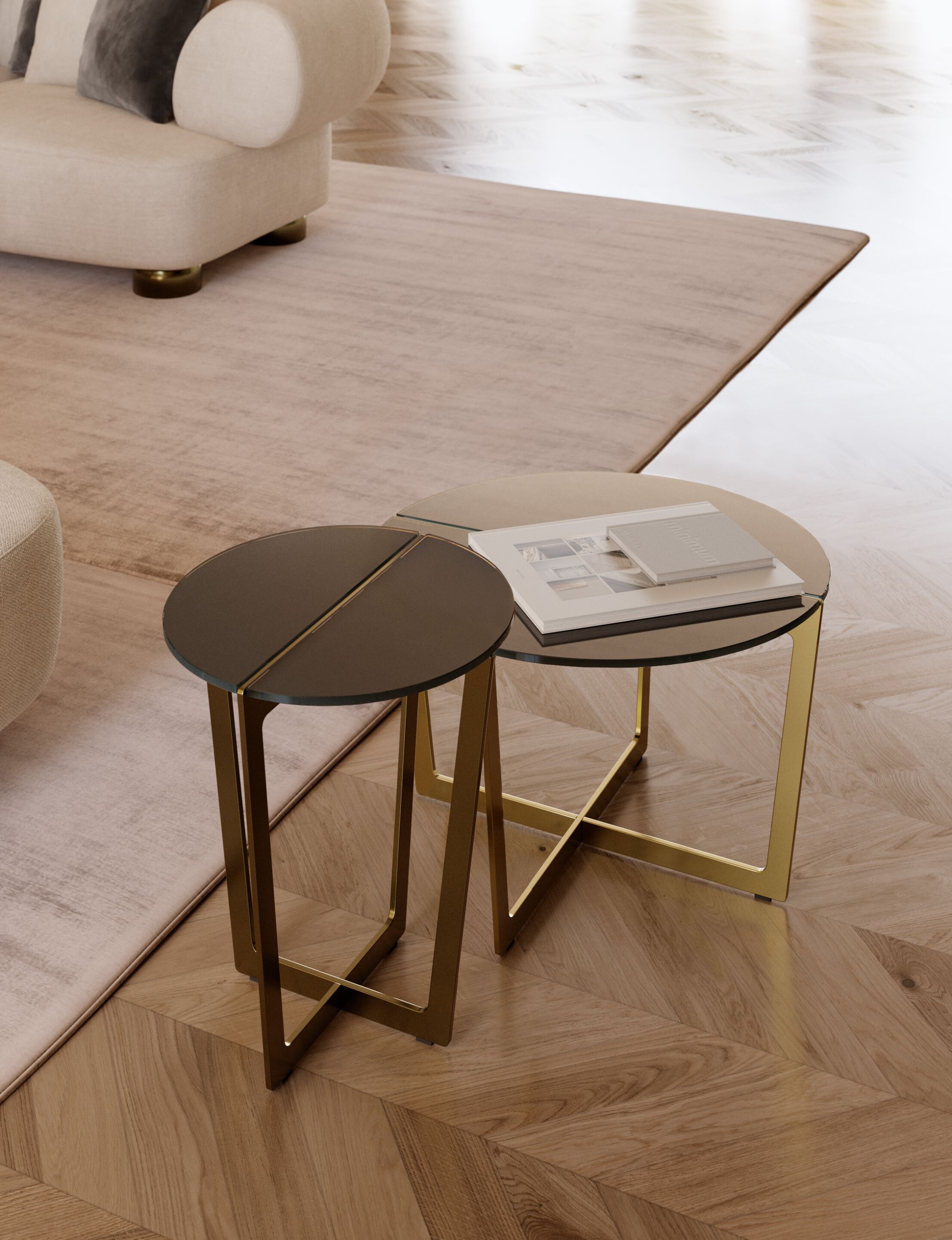 Круглый стол из стали и хрусталя Bontempi Casa CROSS MINI ARCH-00149997 - Вид №2