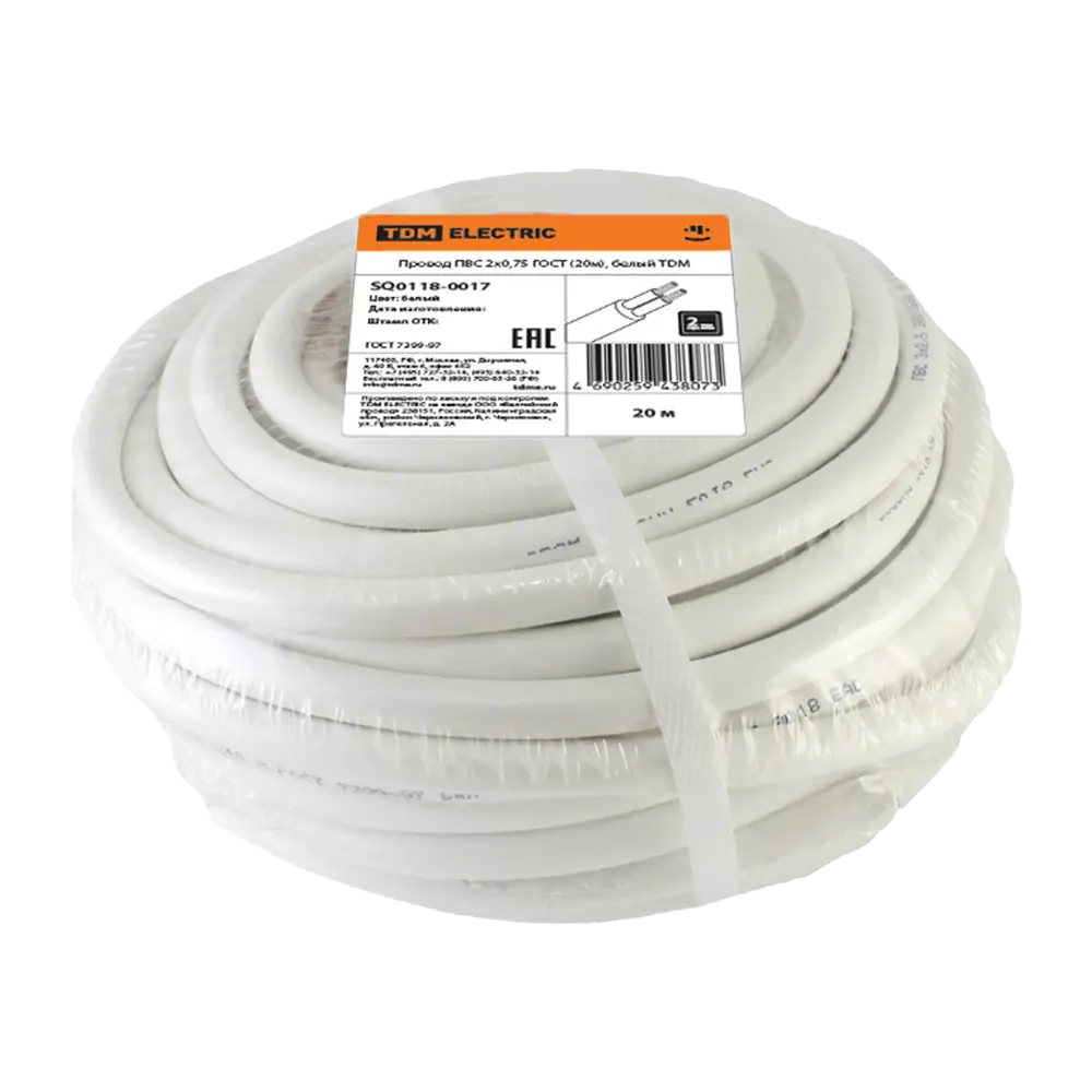 Провод Tdm Electric ПВС 2x0.75 20 м ГОСТ цвет серый STLM-2106644 - Вид №1