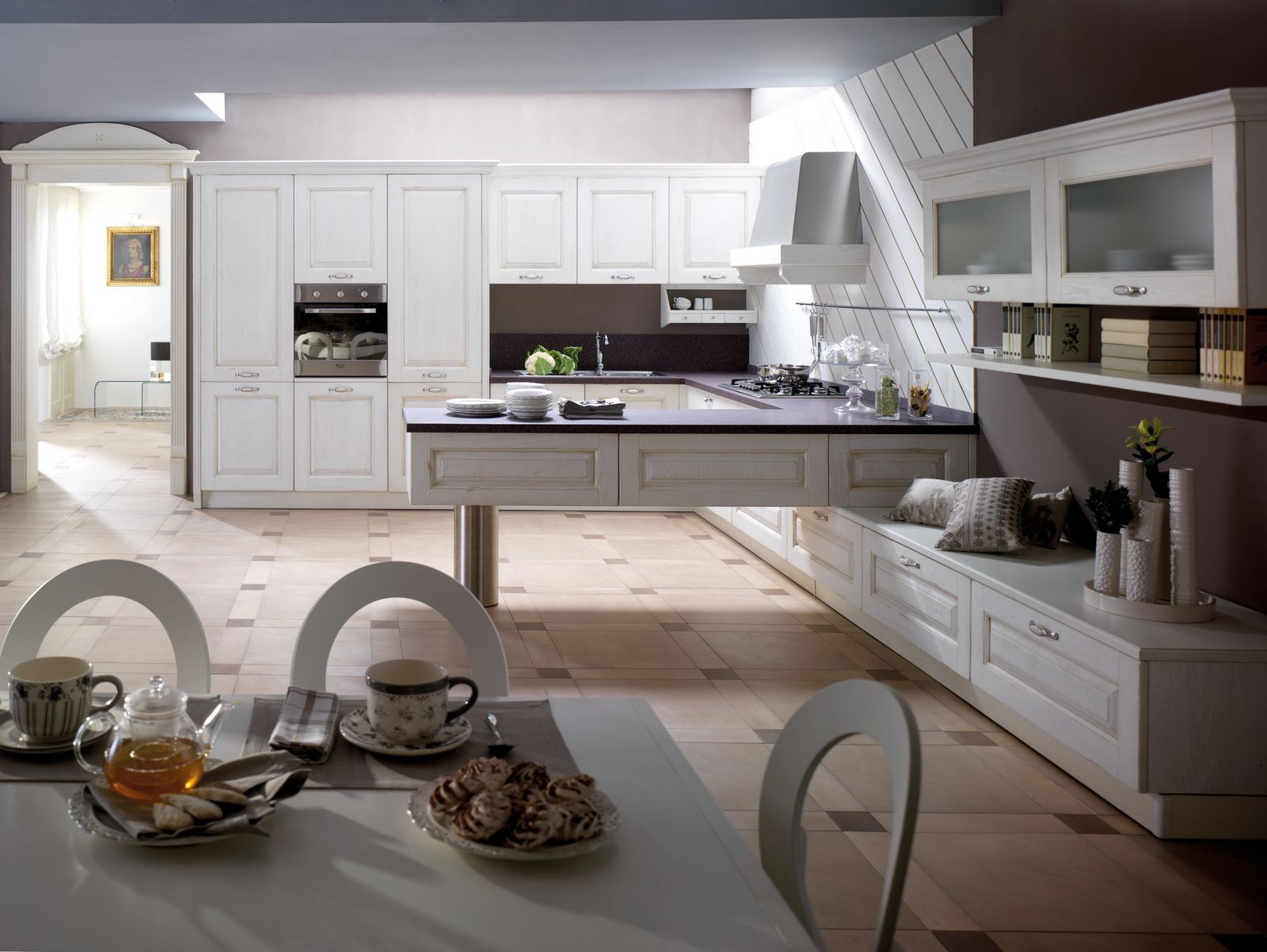 Встроенная кухня из ясеня с полуостровом Floritelli Cucine ARCH-00115946