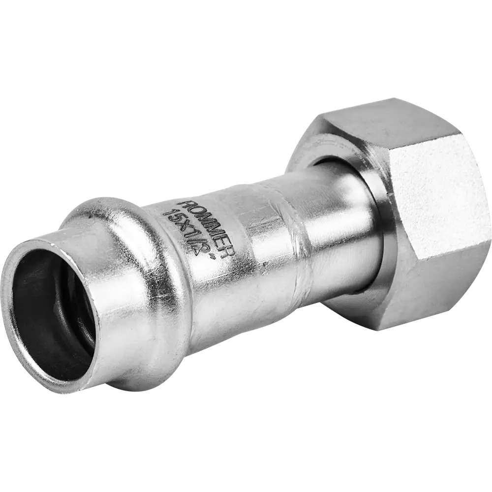 Муфта переходная Rommer 1/2"x15 мм с накидной гайкой ВПр-ВР нержавеющая сталь 88011216 STLM-2118603  - Вид №2