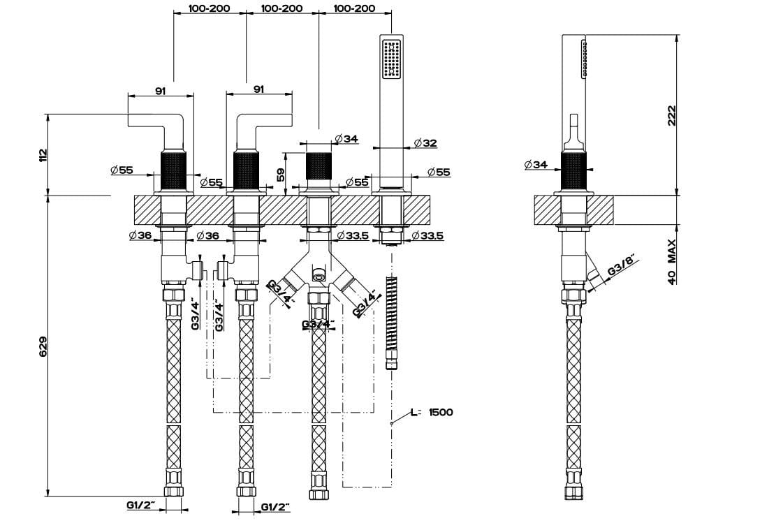 Набор для ванны из хромированной латуни с ручным душем Gessi гравировка ARCH-00049624 - Вид №2