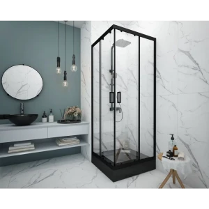 Душевая ширма Метакам Apart Black квадратная 90x90x185см цвет профиля черный раздвижная стекло 4мм прозрачное