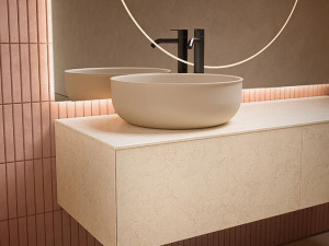 Круглый умывальник с одной столешницей из твердой поверхности