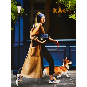 Постер Девушка с корги 30x40 см