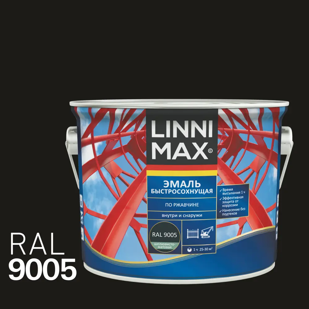 Грунт-эмаль по ржавчине Linnimax Быстросохнущая шелковисто-матовая цвет черный 2.5 л STLM-2198702