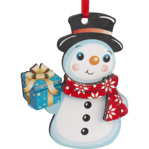 Украшение новогоднее «Снеговик с коробкой», 8.5 см, фанера